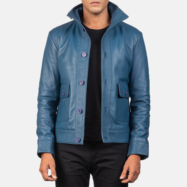 The Jacket Maker Columbus Blue Leather Bomber Jacket - ShopStyle