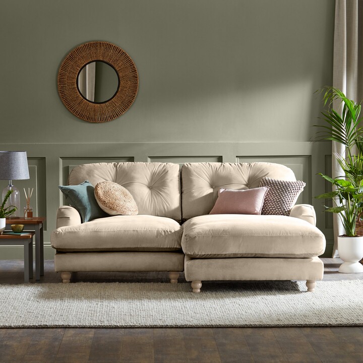 Dunelm Martha Vintage Velvet Corner Chaise Vintage Velvet Warm Sand