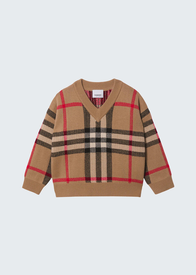 Burberry Boy's Denny Vintage Check Wool-Cashmere Sweater, Size 3 