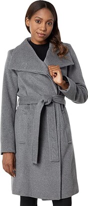 womens grey belted wool coat