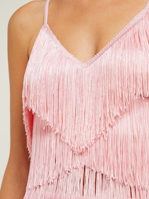 Norma Kamali Tiered-fringe Stretch-jersey Crop Top - Pink