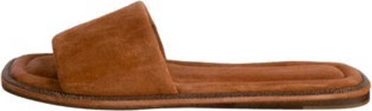 Brunello Cucinelli Suede Slides Brown Monili Crystal Embellishments Designer