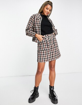 Maison Scotch short tweed check skirt co-ord in brown