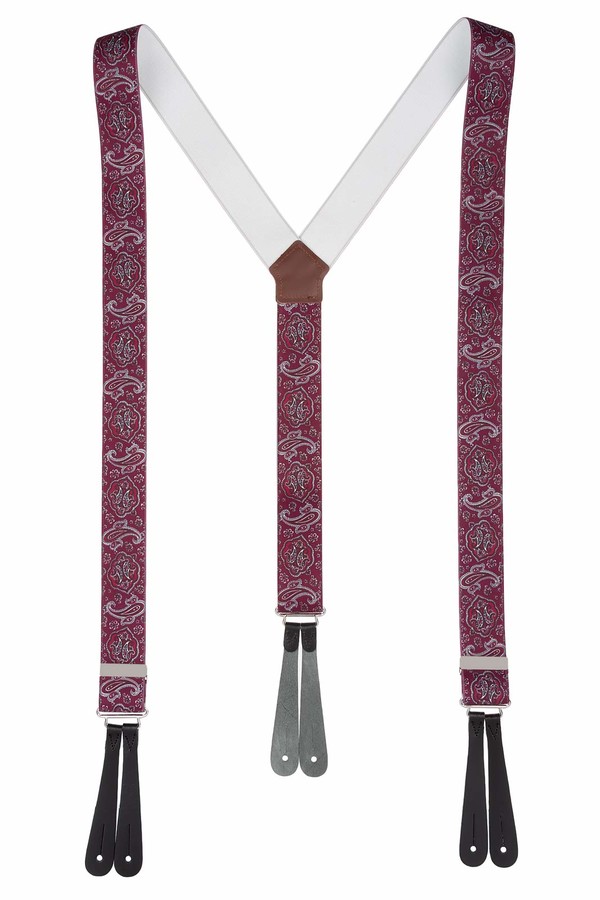 Gs Braces XXL Deep Red Paisley Button Braces for Trousers Extra Large