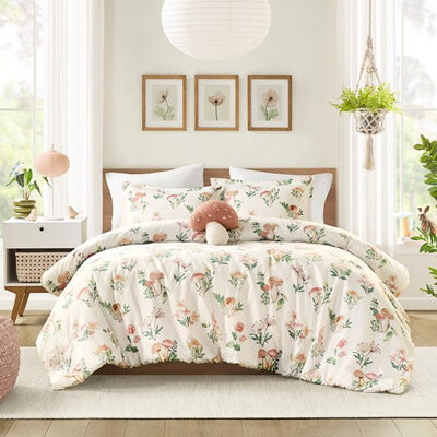Banior Full/queen Size Bedding, Mushroom Print, Comforter , Shaped Pillow Included, Microfiber