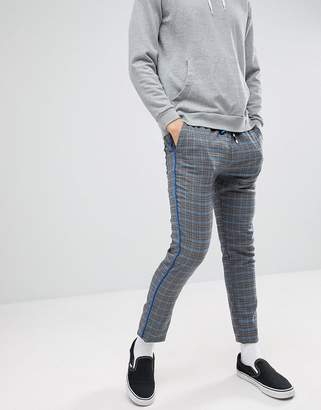 ASOS Design Skinny Trousers In Grey Check With Elasticated Waist