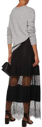 Maje Paneled Lace And Crepe Midi Skirt