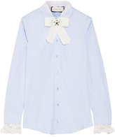 Gucci - Bow-embellished Lace-trimmed Cotton-poplin Shirt - Sky blue