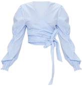 Thumbnail for your product : PrettyLittleThing White Wrap Front Puff Shoulder Crop Shirt