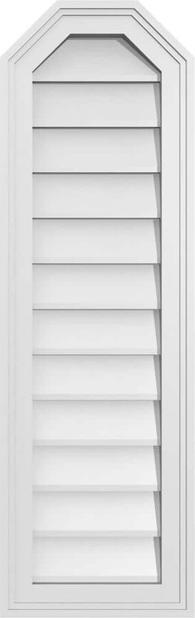 12 in. x 38 in. Octagonal Top Surface Mount PVC Gable Vent: Decorative with Brickmould Frame