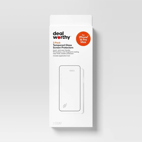 Apple iPhone 16 Pro Max Screen Protector Glass Shield 3pk - dealworthy™: Shatter-Resistant, Anti-Fingerprint, Tempered Glass