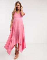 Thumbnail for your product : ASOS DESIGN Maternity v back midi dress with pleated asymmetric skirt in pink