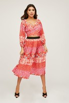 Thumbnail for your product : Little Mistress Xavier Red Mixed-Print Pleated Midi Skirt Co-ord