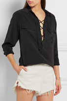 Thumbnail for your product : Equipment Knox Lace-up Washed-silk Shirt - Black
