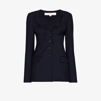 By Any Other Name Tie Neck Pinstripe Wool Blazer