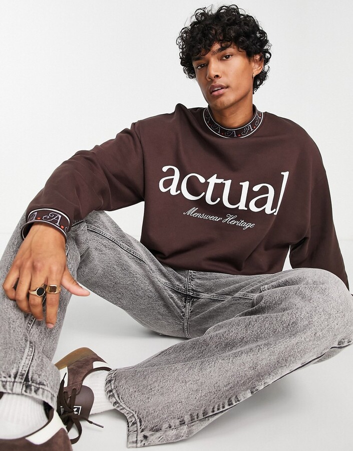 ASOS Dark Future Oversized Sweatshirt in Soft Towel Jersey with Logo Embroidery in Brown - Part of A Set