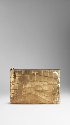 Burberry Large Metallic Alligator Beauty Wallet With Mirror