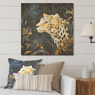 Bay Isle Home Yellow And Blue Leopard Collage I - Leopard/Cheetah On Wood Print
