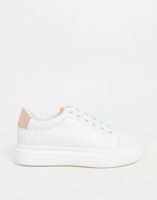 ASOS DESIGN Wide Fit Doro chunky lace up sneakers in white and beige