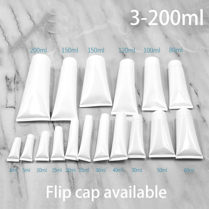 NONE 3ml-200ml White Plastic Soft Tube Cosmetic Container Facial Cleanser Hand Cream Shampoo Packing Squeeze Bottles