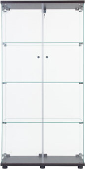 Latitude Run Two Door Glass Cabinet Glass Display Cabinet With 4 Shelves Black