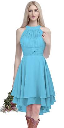 MenaliaDress Chiffon Halter High Low Country Bridesmaid Dresses Prom Gown M052LF US