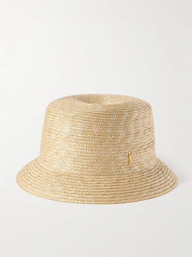Saint Laurent Maglina Embellished Straw Bucket Hat - Neutrals