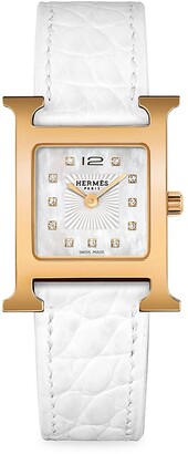 Hermes Heure H Diamond, Rose Goldplated Steel & Alligator Strap Watch