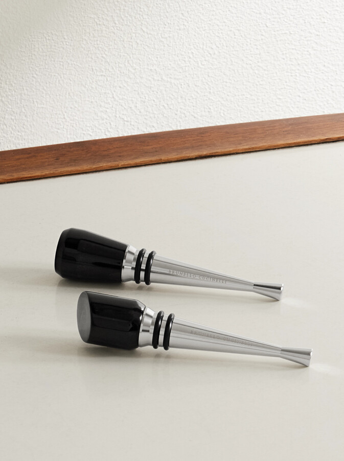 Set of Two Horn and Stainless Steel Bottle Stoppers