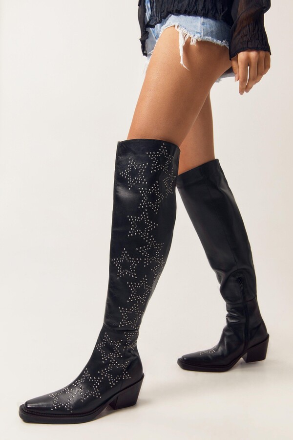 Nasty Gal Real Leather Star Studded Over The Knee Cowboy Boots