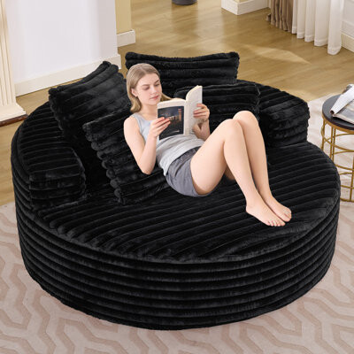 Mercer41 Oversized Round Chair Lounge Chaise Indoor, Upholstered Corduroy Deep Seat Cloud Large Circle Sofa Chair, No Assembly Required, Fluffy Modern Sleeper