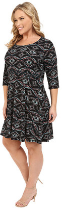 Karen Kane Plus Plus Size 3/4 Sleeve Back Keyhole Print Dress