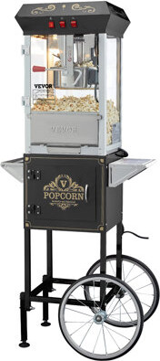VEVOR Popcorn Popper Machine with Cart Popcorn Maker 850W 8 Oz 48 Cups Black