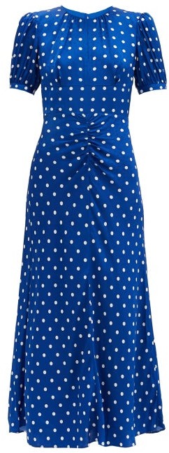 blue dress with white spots