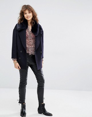 Maison Scotch Boxy Fit Jacket With Removable Faux Fur Collar