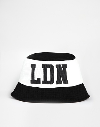 ASOS Bucket Hat In Black With LDN Print