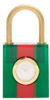 Thumbnail for your product : Gucci Constance Web-striped Plexiglas Padlock Watch - Womens - Green
