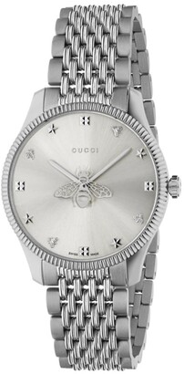 Gucci 36mm G-Timeless Bee Watch with Bracelet Strap, Silver