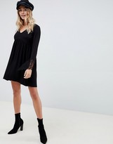 Thumbnail for your product : ASOS DESIGN v neck swing dress with flared lace cuffs in black