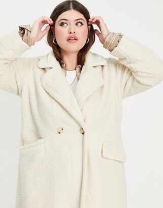 Fashion Union Plus oversized longline coat in cream boucle - ShopStyle