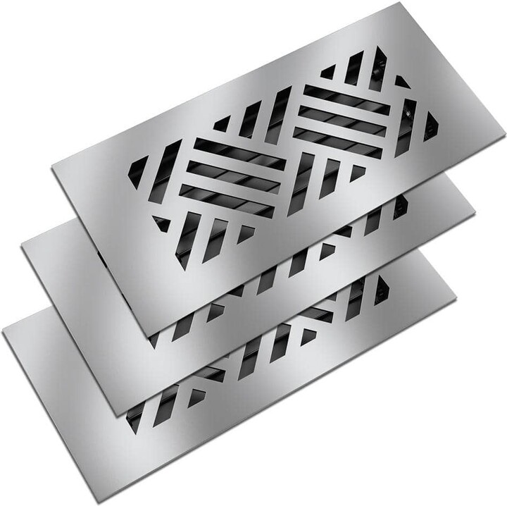 Reggio Registers Low Profile 10 in. x 4 in. Steel Floor Register in Silver Diagonal Pattern (3-Pack)