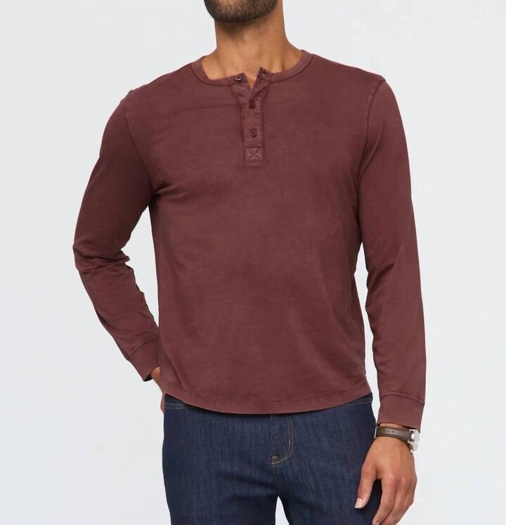 DUER Purepima Vintage Henley Long Sleeve Shirt In Washed Red Rock