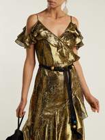 Thumbnail for your product : Peter Pilotto Off-the-shoulder Silk-blend Lame Dress - Womens - Gold