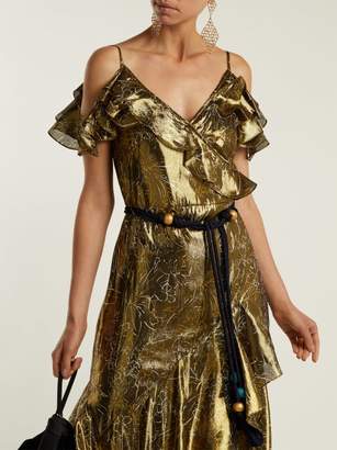 Peter Pilotto Off-the-shoulder Silk-blend Lame Dress - Womens - Gold
