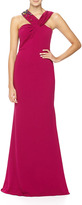 Thumbnail for your product : Badgley Mischka Sleeveless Jeweled Asymmetric Twill Gown, Navy