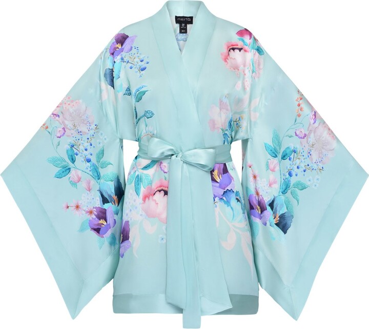 MENG Green Silk Satin Short Kimono