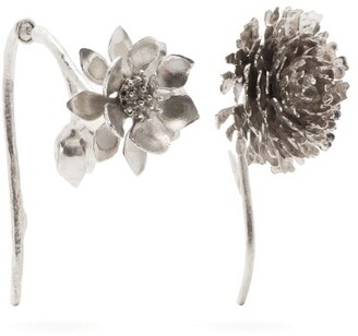 Marques Almeida Mismatched Floral Silver-plated Earrings - Silver