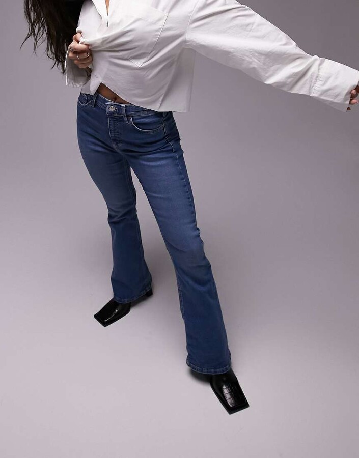 Topshop Hourglass high rise Jamie flare jeans in mid blue ShopStyle