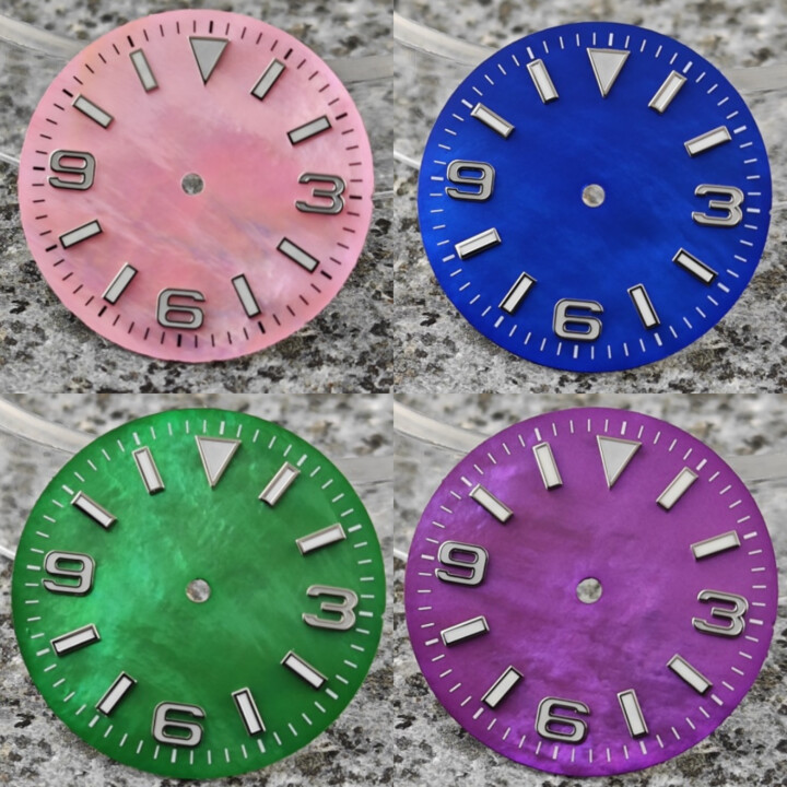 MDNEN 28.5mm Watch Dial 369 Shell Mother Surface BGW9 Ice Blue Luminous Watch Replacement Parts Suitable for Seiko NH35 Movement