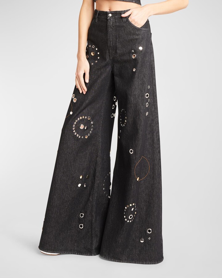 Chloé Grommet Embellished WideLeg Denim Pants ShopStyle Flare Jeans